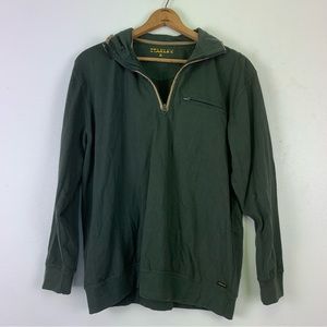 Stanley Sweater Men's XL Sueded Trim 1/4 Zip Pullover Olive Green Zip Pocket‎